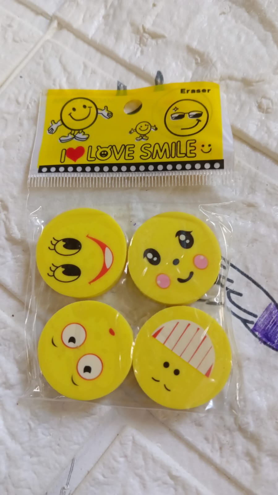 Cute Smile Emoji Eraser Set β Perfect for Kids (4pc Set)