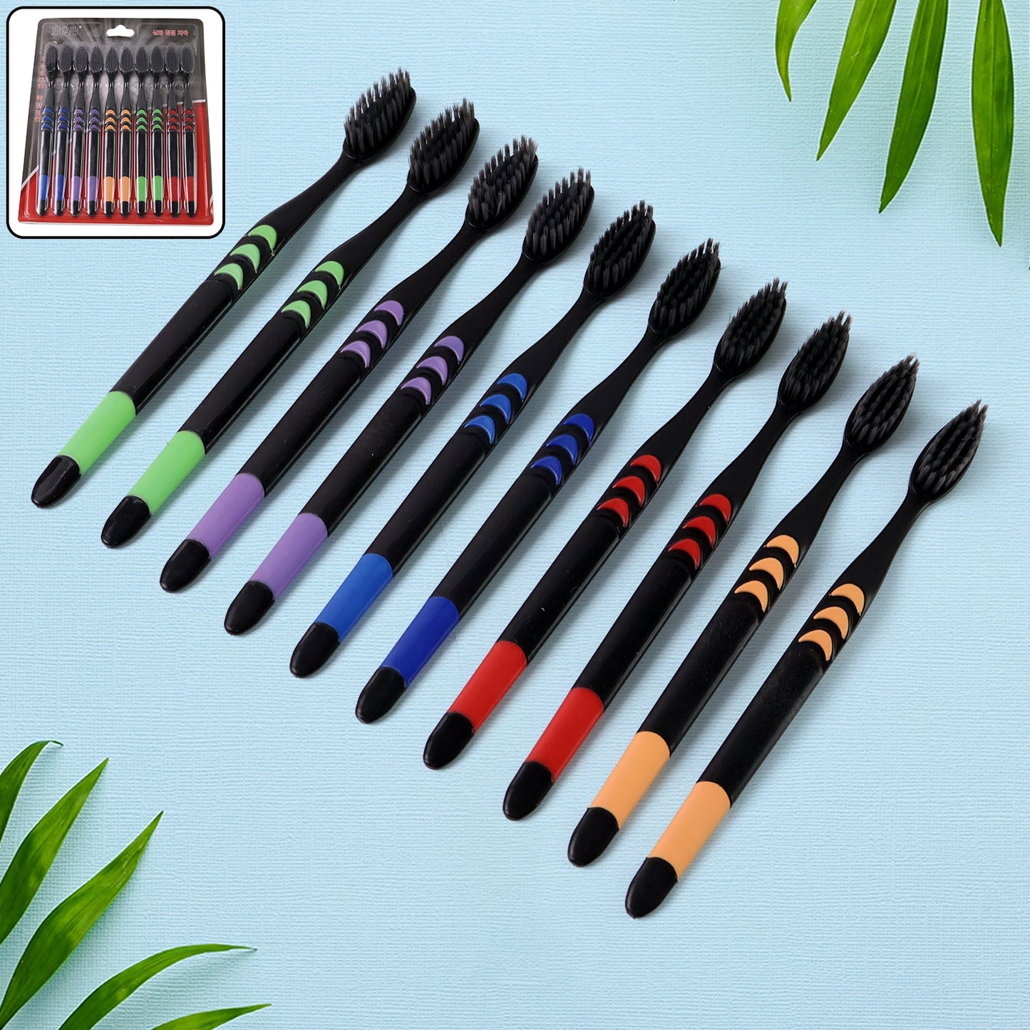 Soft Toothbrush with Plastic Round Box for Adults & Kids (Set of 10 Pcs)