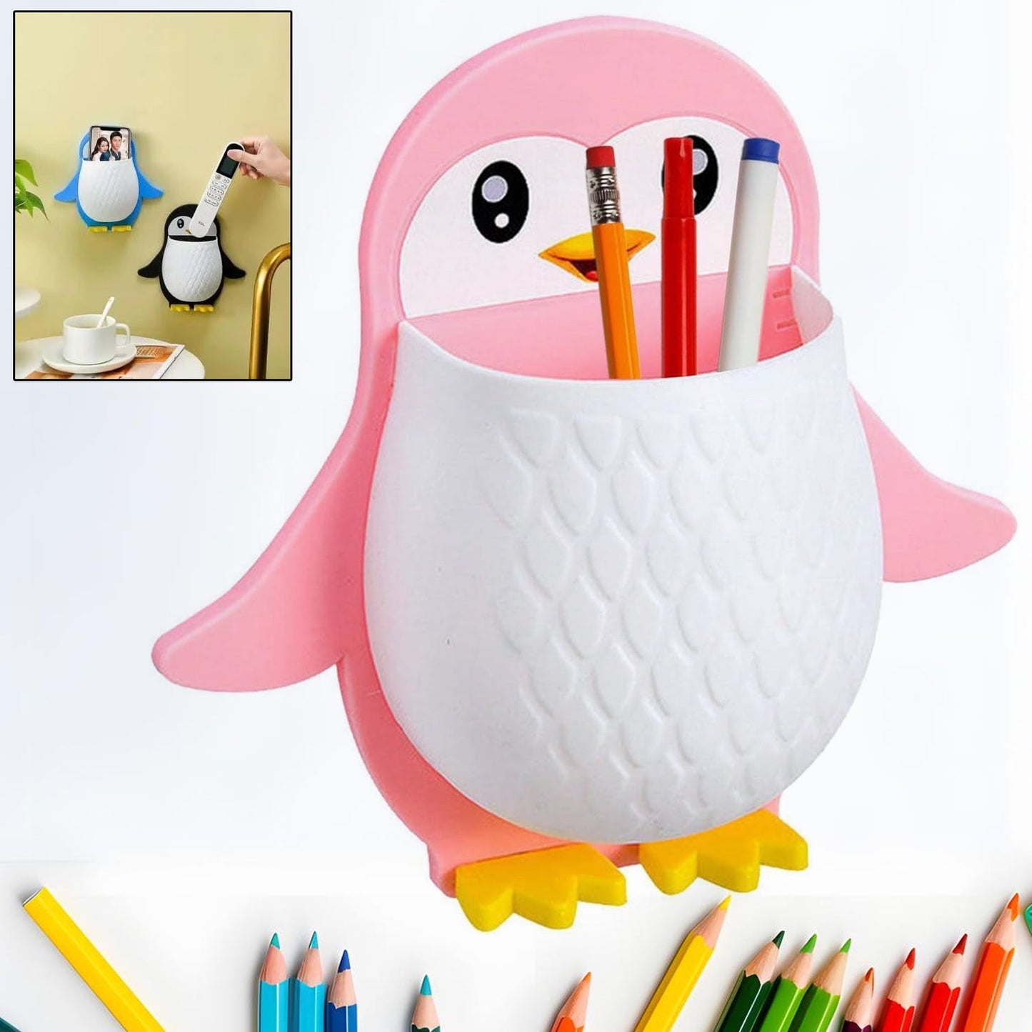Penguin Storage Box, Wall Nightstand, Office Plastic Wall Mount