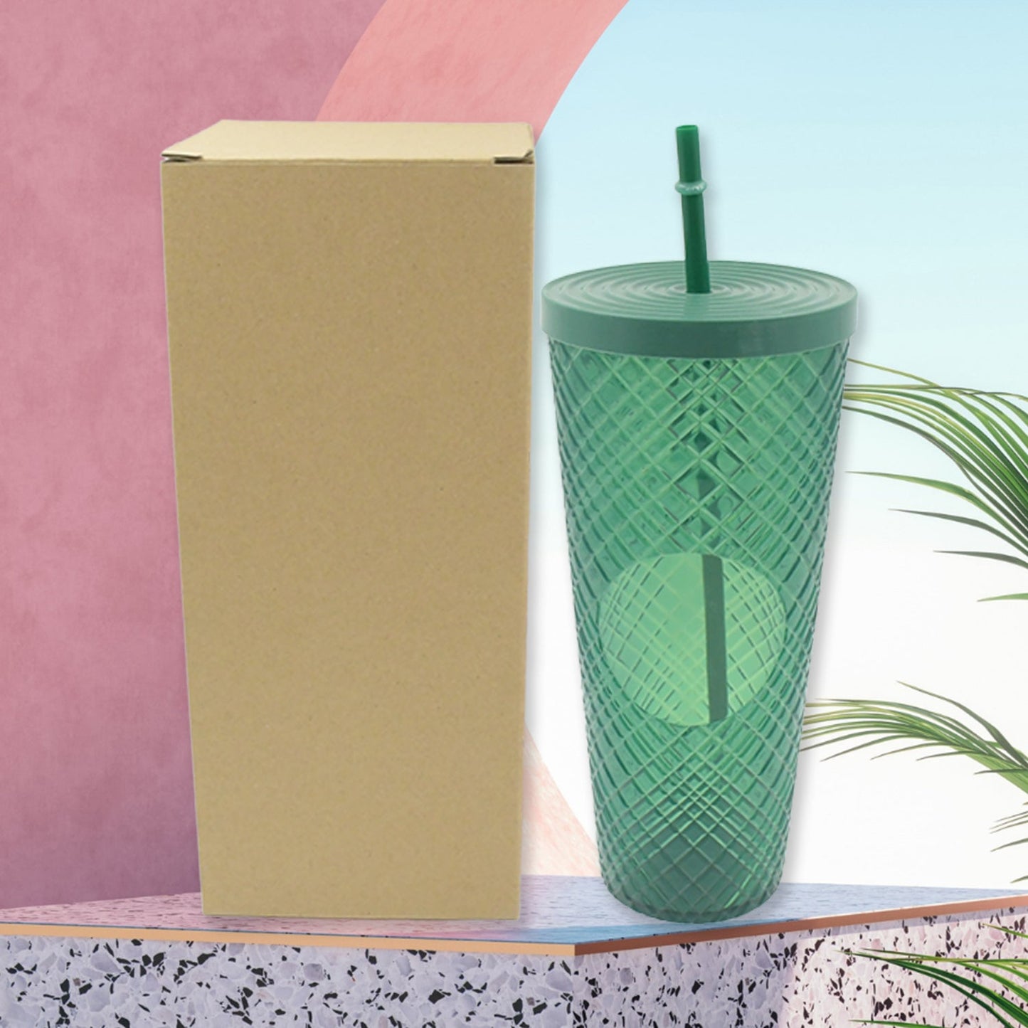 Cup with Straw & LED Lighting Reusable Matte Studded Tumbler (1 Pc)