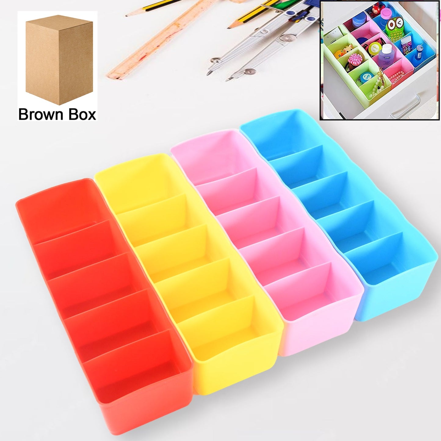 Desktop Storage Organizer Box Set - 5 Grid Compartments (4-Piece)