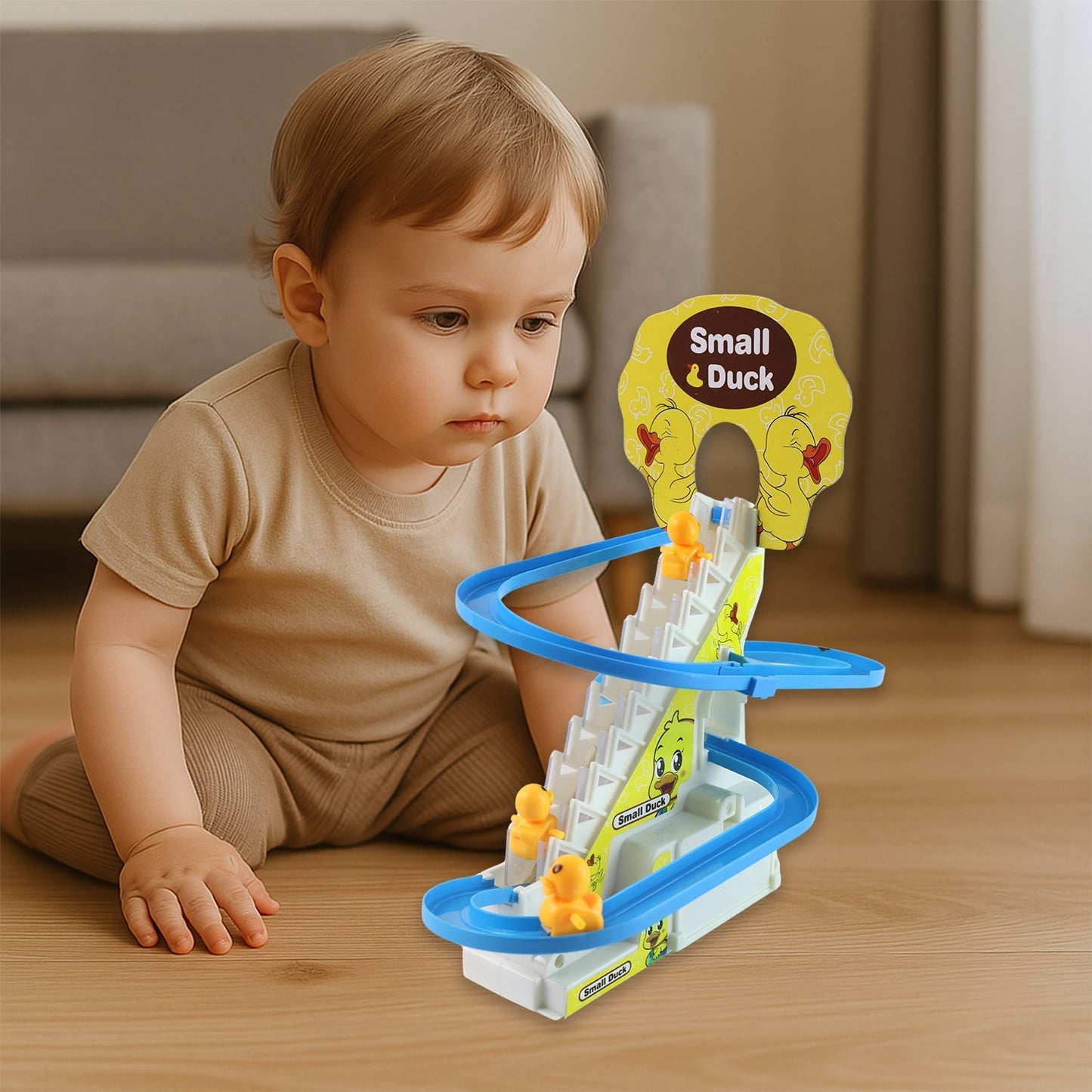 LALA Small Duck Climb Stairs Toy Roller Coaster Flashing Lights & Music (3 Ducks)