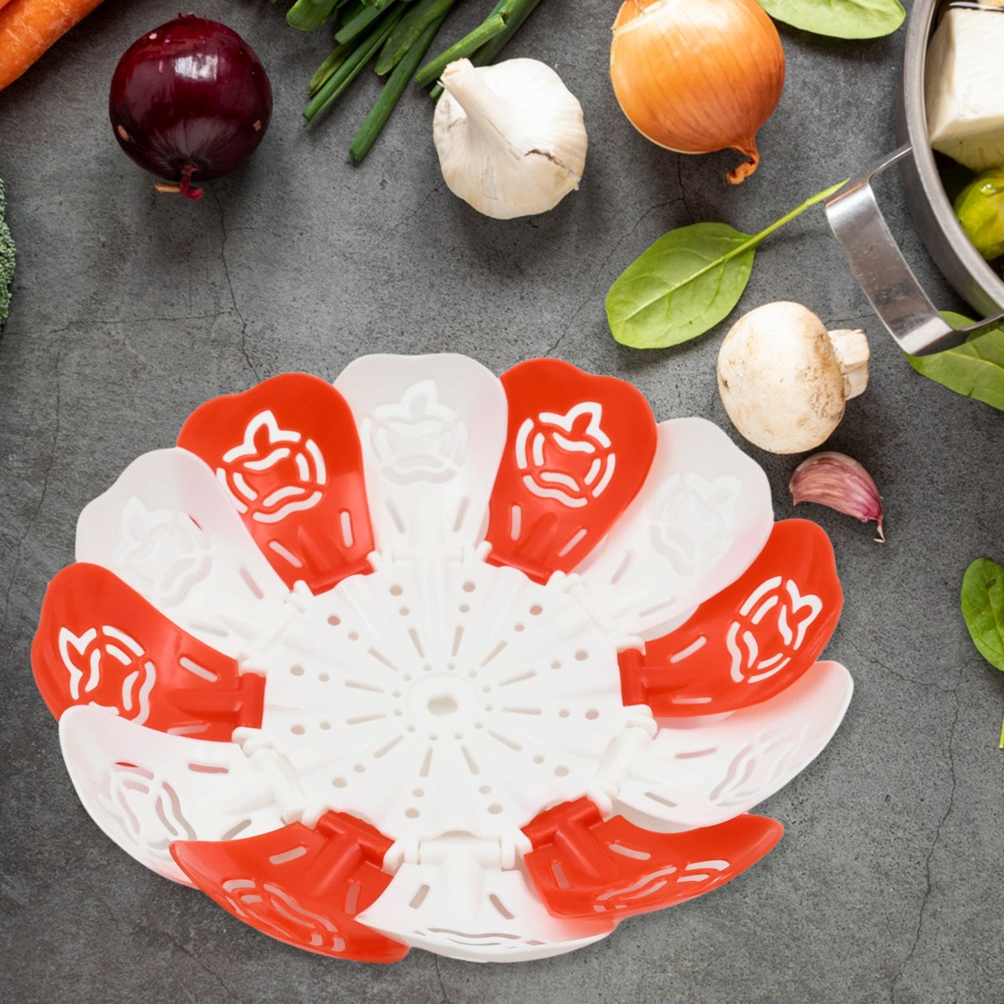 Folding Fruit Basket Hanging Stand – Lotus Shape Tray for Fruits & Vegetables (1 Pc)