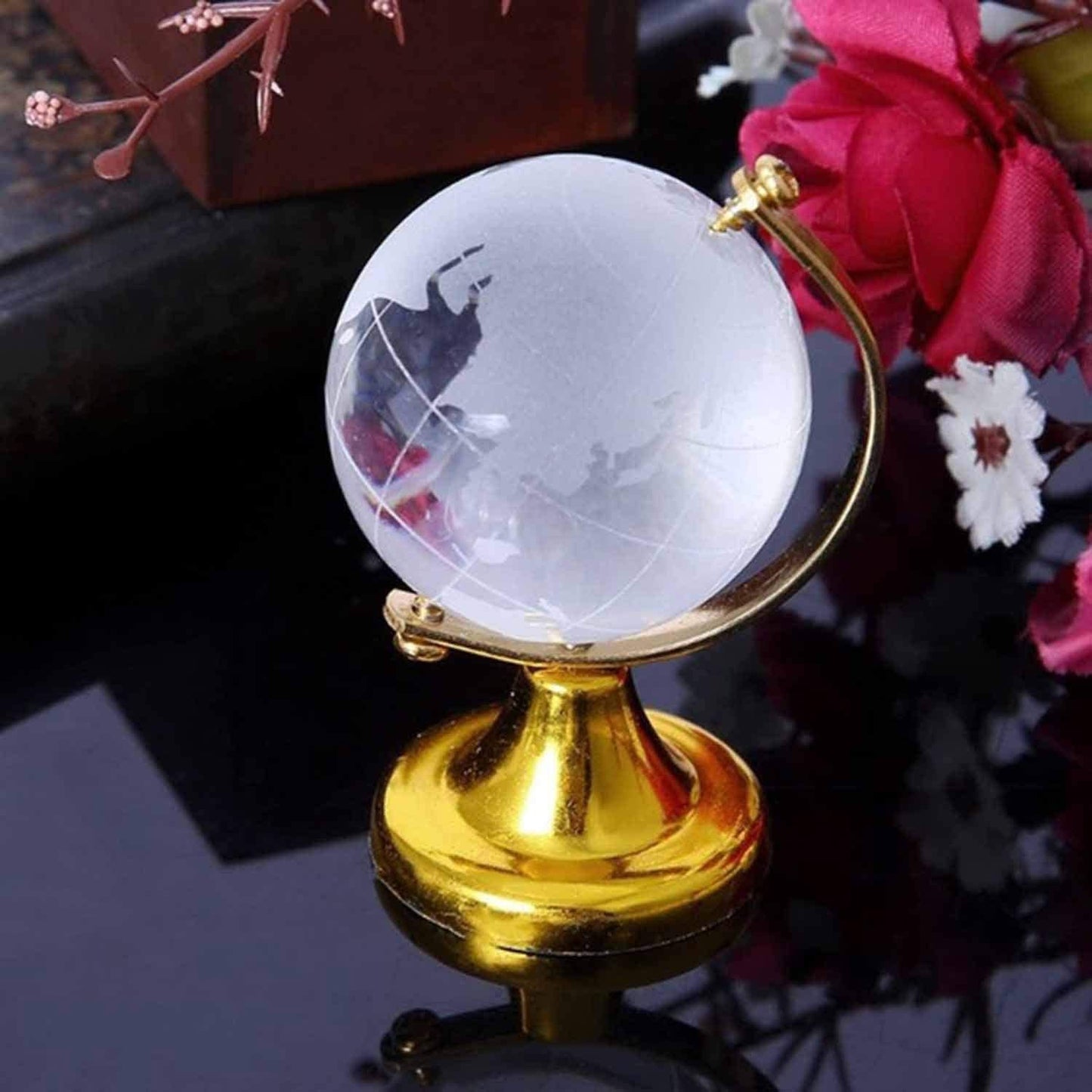 World Map with Golden Stand
