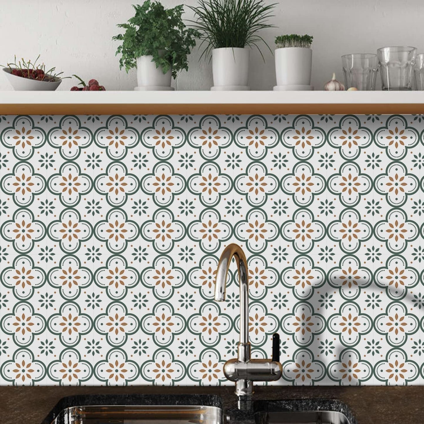 Peel & Stick 8×8 Inch Floor Tiles for Kitchen & Bathroom (10 Pc Set)