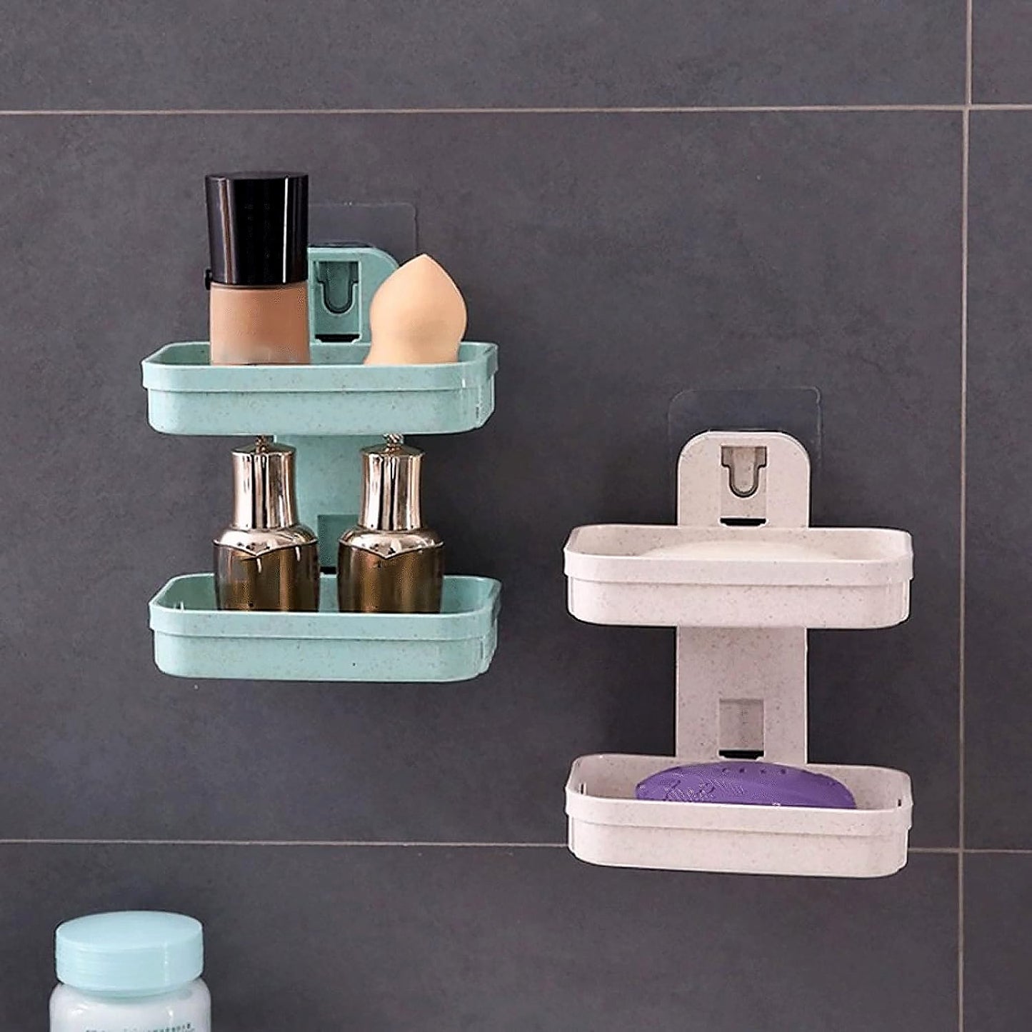Adhesive Sticker Soap 2 Layer Dish Holder Wall Mounted (Double Layers / 2 pc)