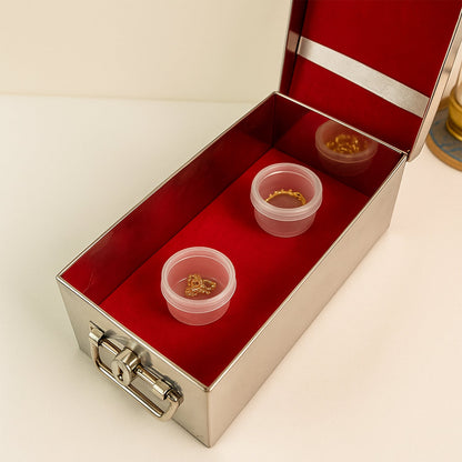 Premium Stainless Steel Velvet Lined Jewellery Storage Box with Lock and Red Interior