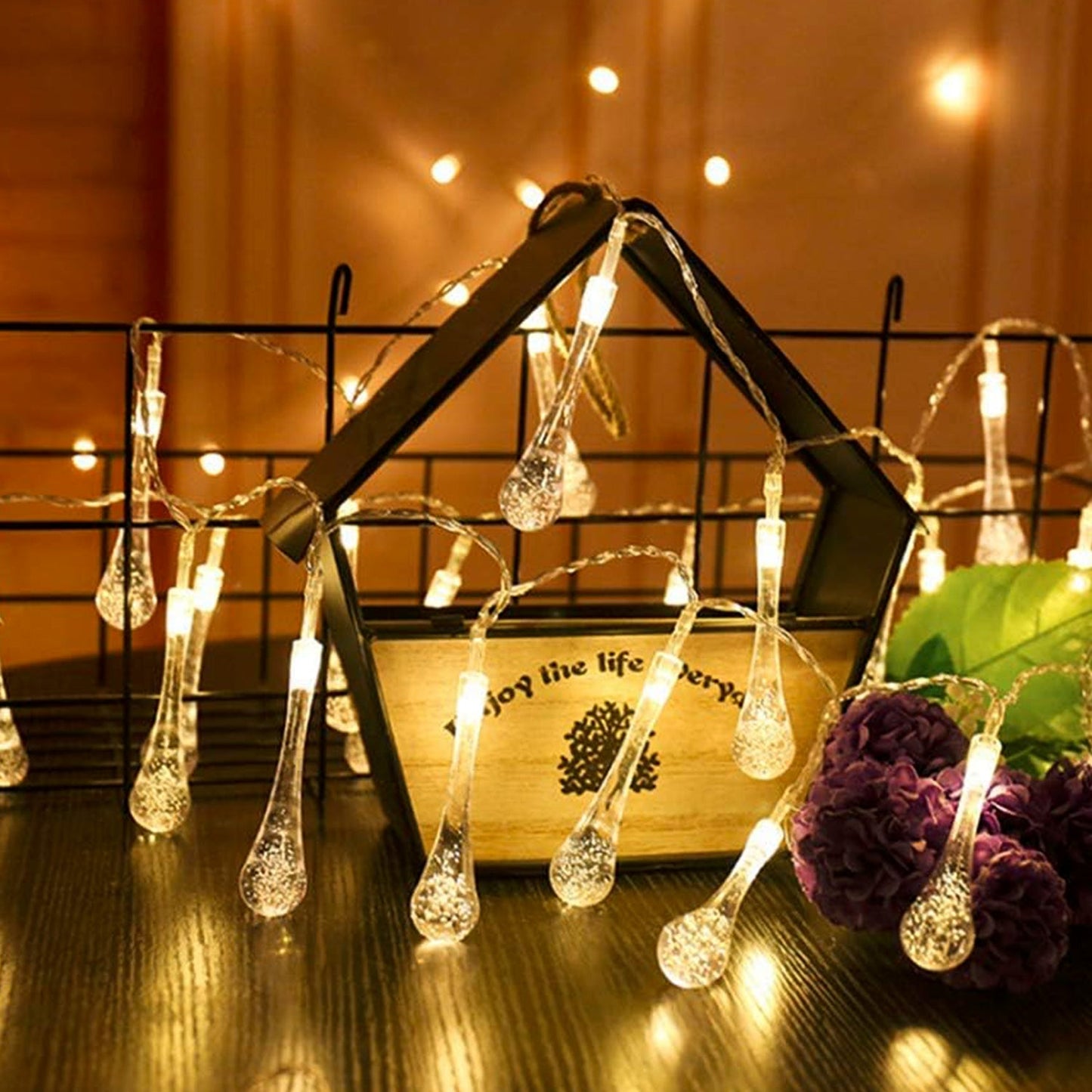 Decorative LED Lighting Chain with Crystal Water Drop Bulbs Approx 3 Mtr (1 Pc)