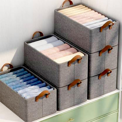 Foldable Storage Box Handles Cotton Linen Organizer for Nursery  45 cm
