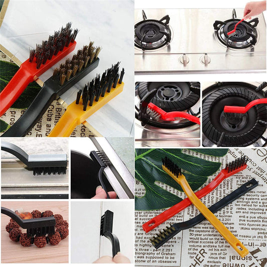 Mini Wire Brush Set - Brass, Nylon, Steel for Cleaning & Rust Removal (3 Pcs Set)