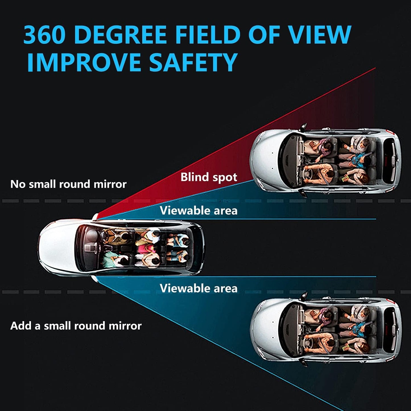 2 Pc Car Blind Spot Convex Side Mirror Set (1 Pc / Mix Color)