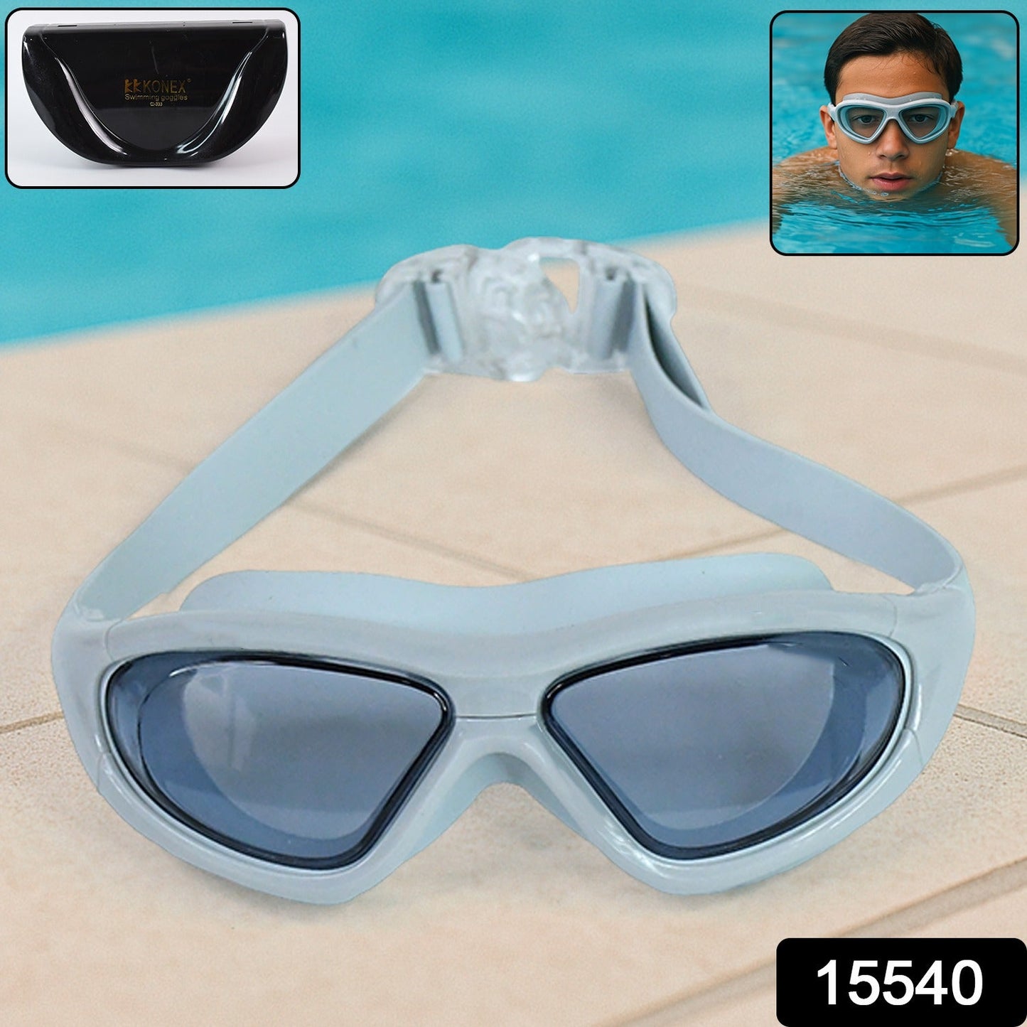 Konex Premium Wide Vision Swimming Goggles With protective hard case (1 Pc)
