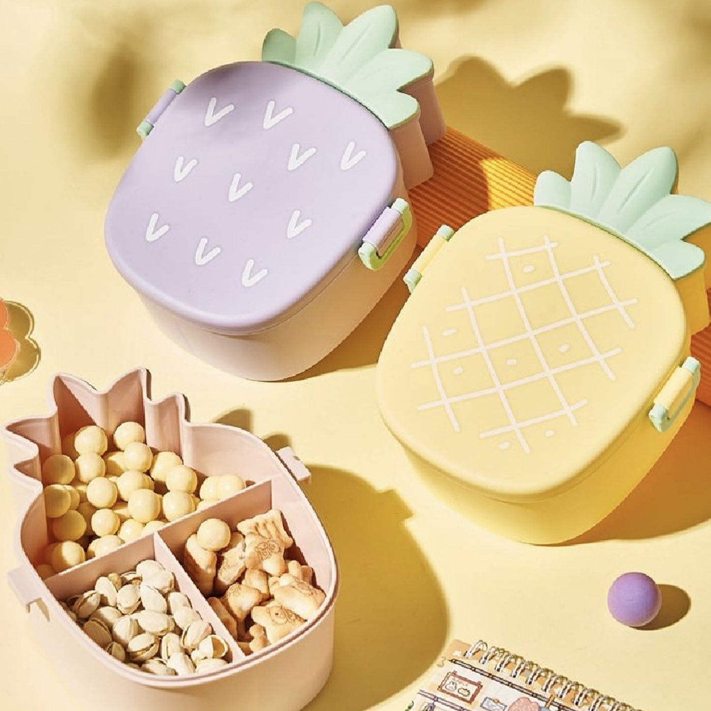 Kids Lunch Box Cute Pineapple Shaped Bento Box with Fork Spoon  Office Lunch Box (1 Pc )