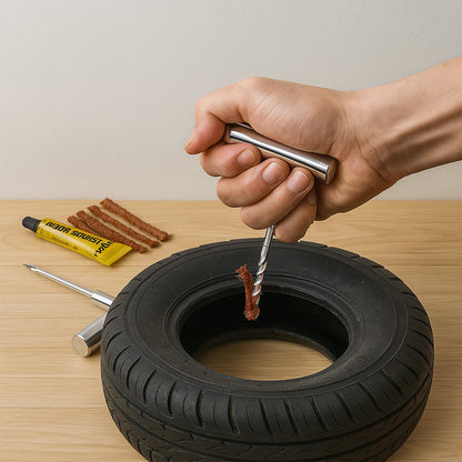 Tyre Repair Puncture Kit with 5 Rubber Strips (8 Pcs Set)