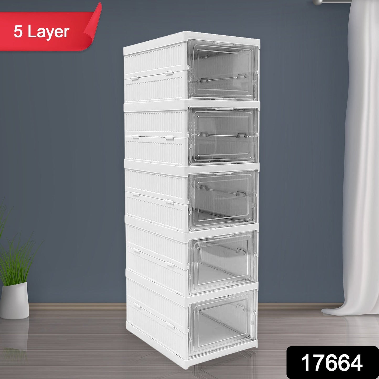 5-Layer Stackable Utility Cart – Foldable Storage Organizer for Clothes & Home (1 Pc)