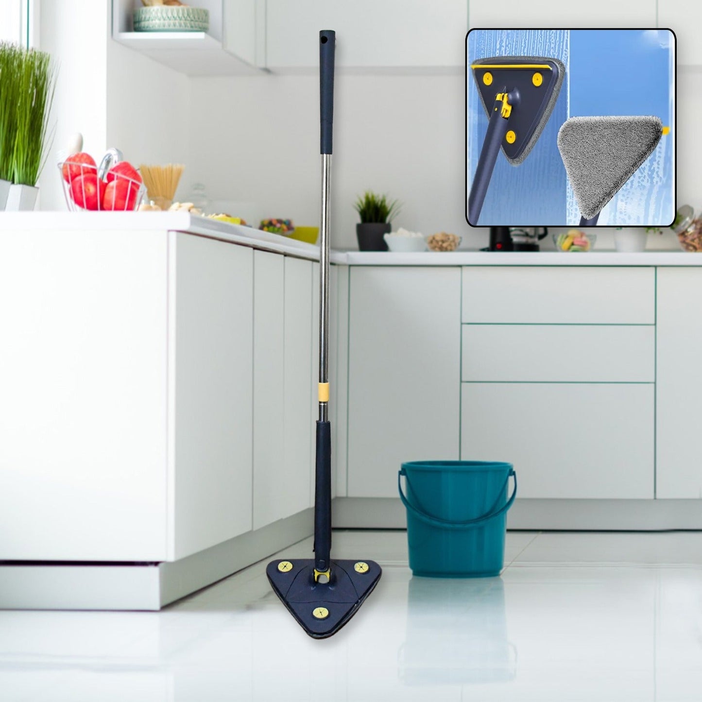 Rotatable Adjustable Triangle Cleaning Mop Triangle Mop with Long Handle(1 Pc)