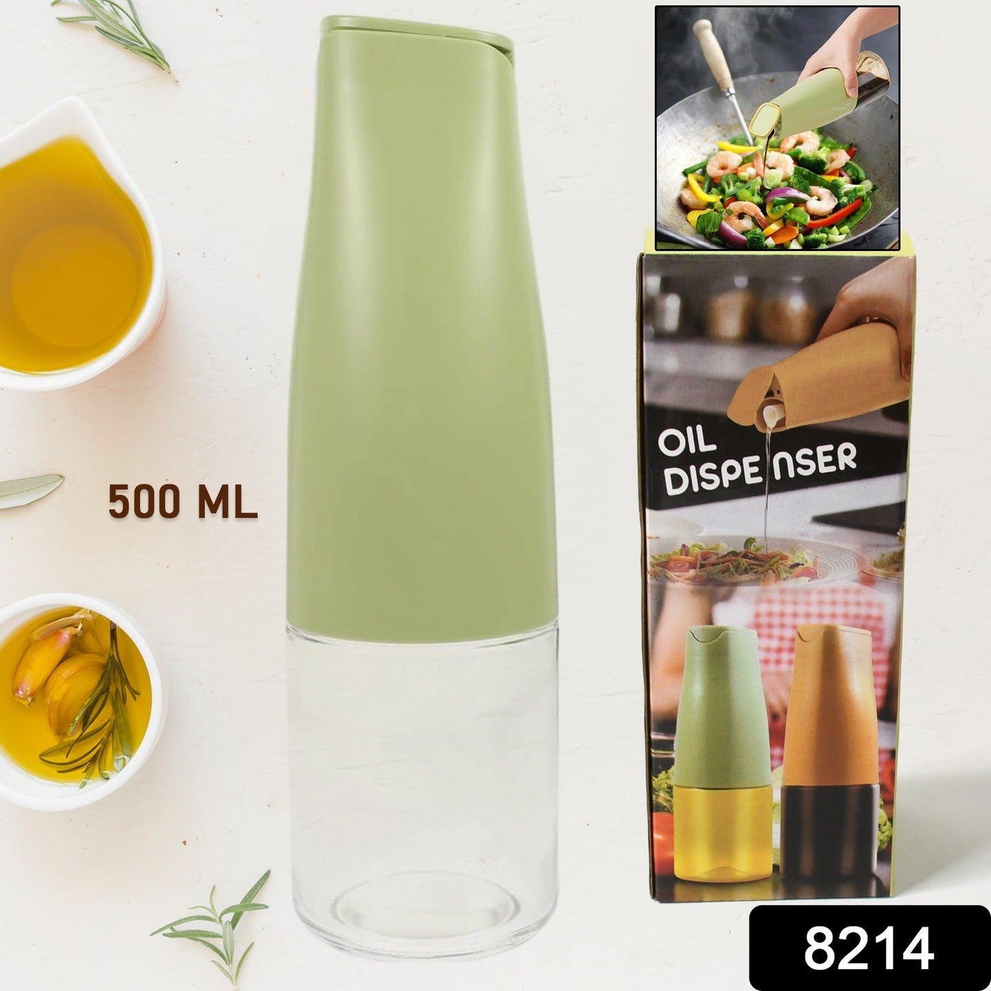 Oil Dispenser, 500ml Cooking Oil Dispensing Cruets with Automatic Open Lid, (500 ML)