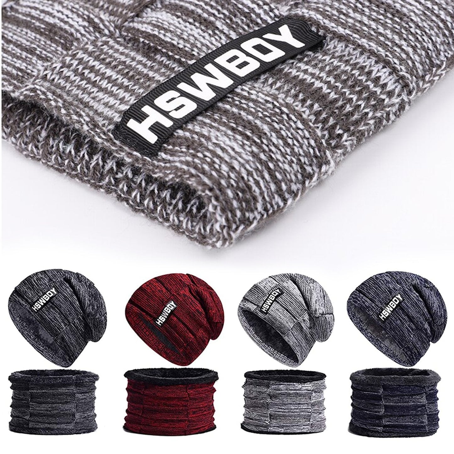 Unisex wool scarf with beanie