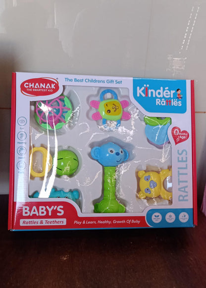 Kinder Rattles & Teething Set – Non-Toxic Shake & Grab Baby Toys (8 Pcs Set)