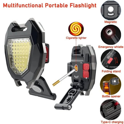 Triangular Camping Flashlight with Lighter – 6 Modes, 3 Colors, Waterproof