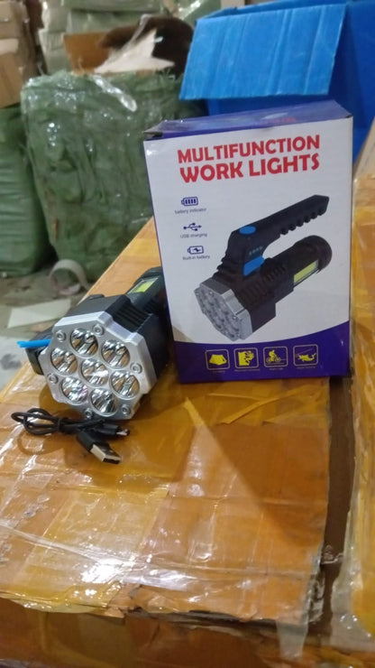 Portable COB 7LED USB Rechargeable Flashlight / Torch with Side Light (1 Pc)