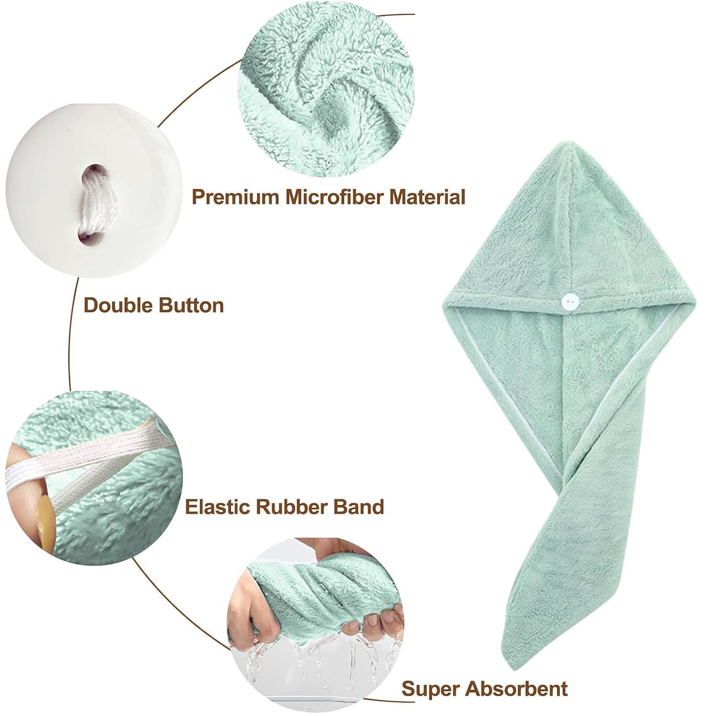 Premium Soft Microfiber Hair Drying Towel Wrap with Button Lock (1 Pc)
