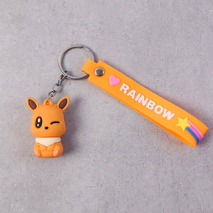 Cute Cartoon Silicone 3D Key Chain with Metal Hook & Strap (Pack of 1)