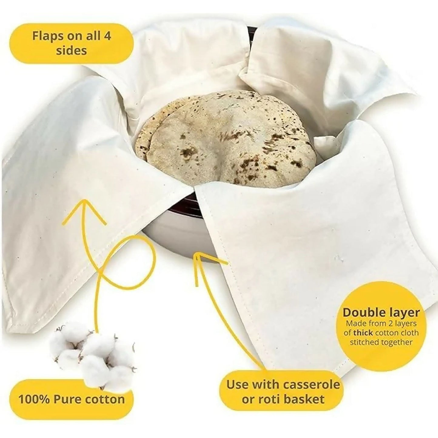 Multipurpose Cotton Roti Cloth Cover, Round Roti Cover  (51 x 51 cm, Pack of 2 )