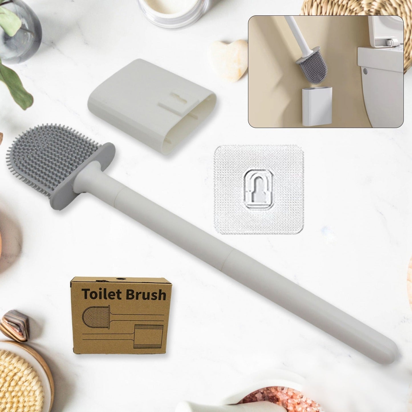 Portable Silicone Toilet Brush – Wall-Mounted, Anti-Drip Cleaner with Non-Slip Handle