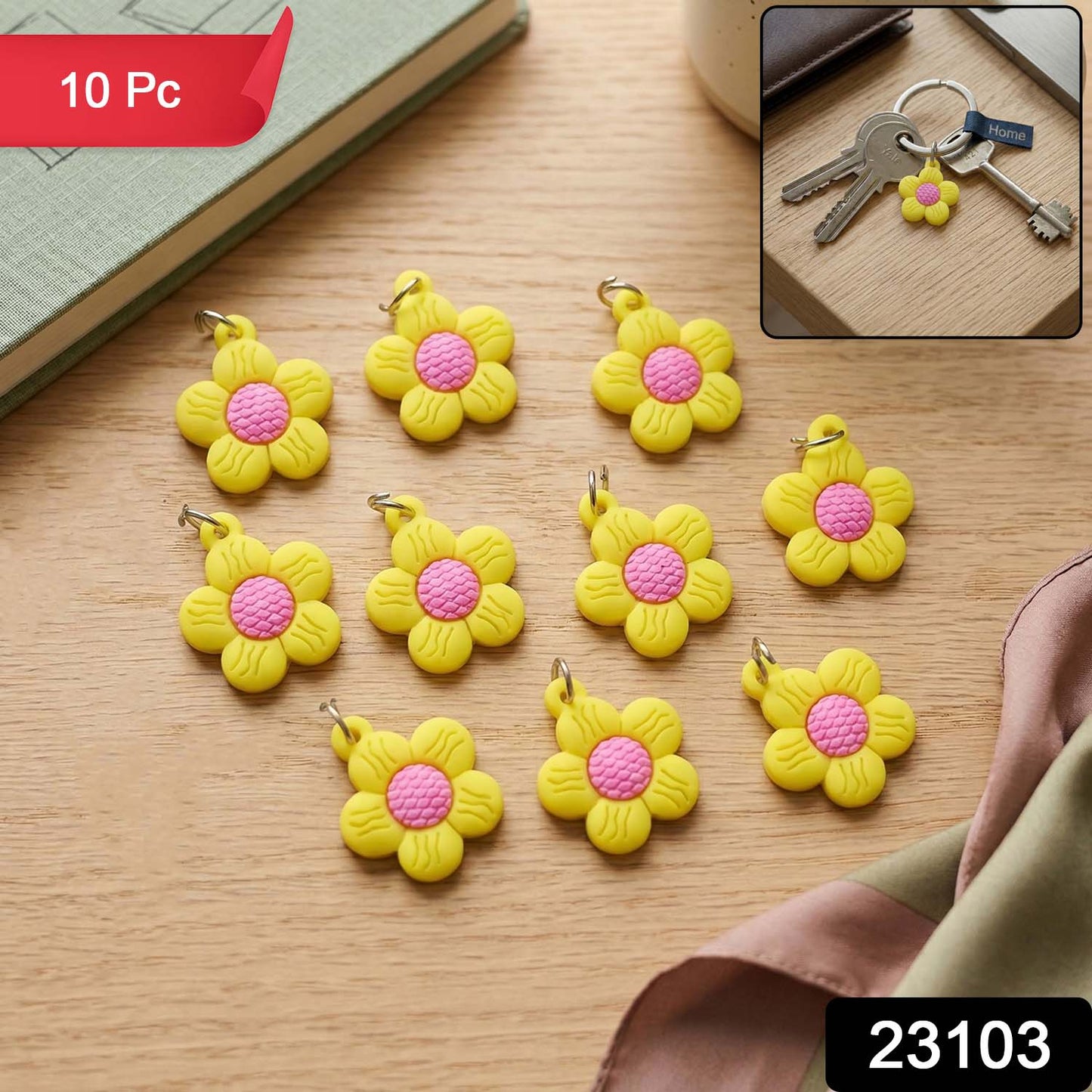 Cute Flower Shape Bag Charm Keychain Set (10 Pc Set)