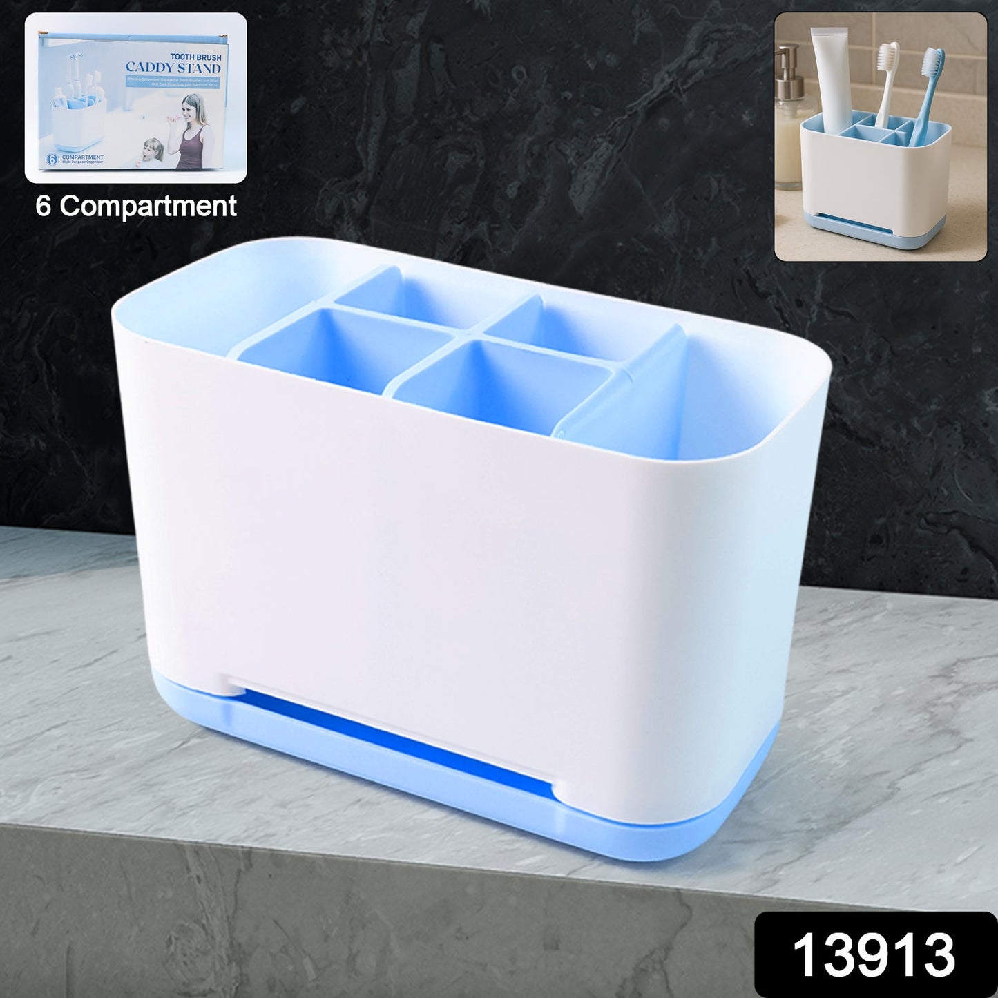6 Compartment Multi Purpose Organizer Toothbrush Holder Stand Plastic Caddy (1 Pc)