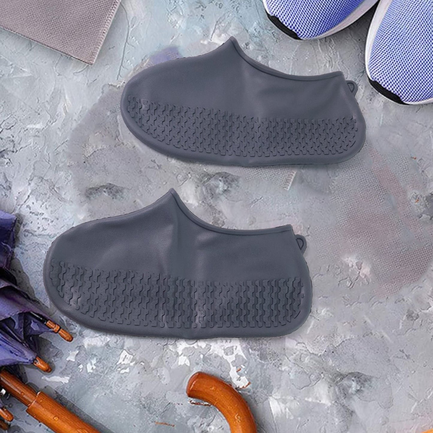 Grey Non-Slip Silicone Rain Reusable Anti skid Waterproof Fordable Boot (1 Pair)